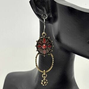 Gold & Red Floral Earrings